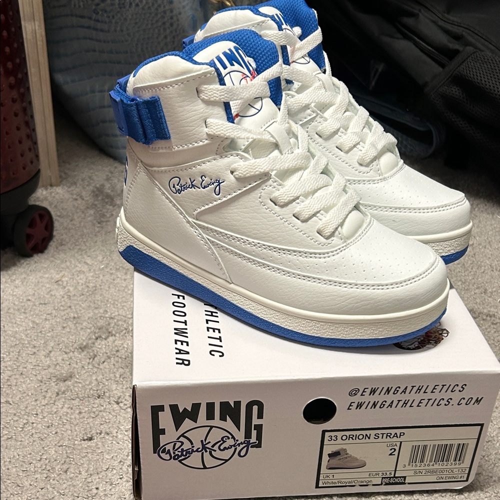 Kids White and Blue Brand New Athletic Shoes- Patrick Ewing - size 2